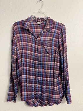 Lucky Brand Purple Plaid Button-Down Shirt with Blue and Pink Accents